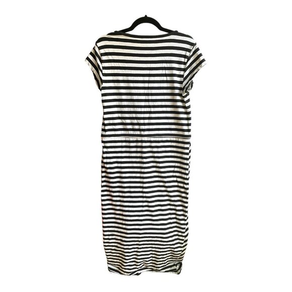 T by Talbots Size LP Black & White Scoop Neck Short Sleeve Midi Striped Dress - Picture 6 of 7